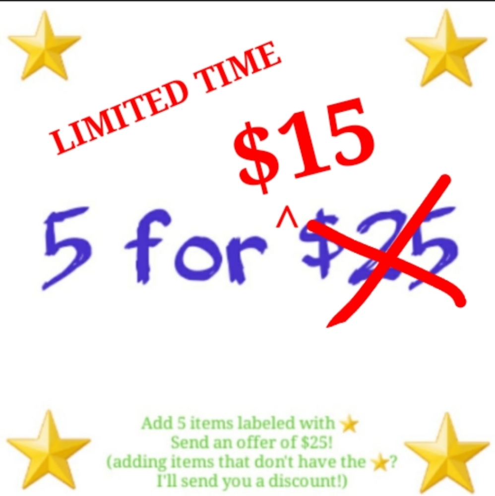 ⭐ 5 for $15 Bundle Offer!!